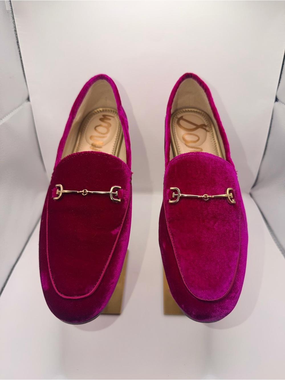 Sam Edelman Fuchsia Velvet Horsebit Loafers